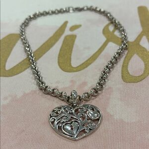 Elegant Silver Tone Swirl Design Heart Pendant Necklace